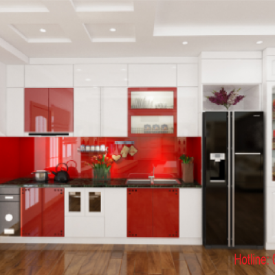 Tủ bếp nhựa  đặc acrylic bóng kính